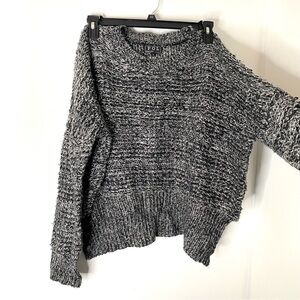POL Oversized Bouclé Loop Knit Ribbed Crewneck Sweater Black White